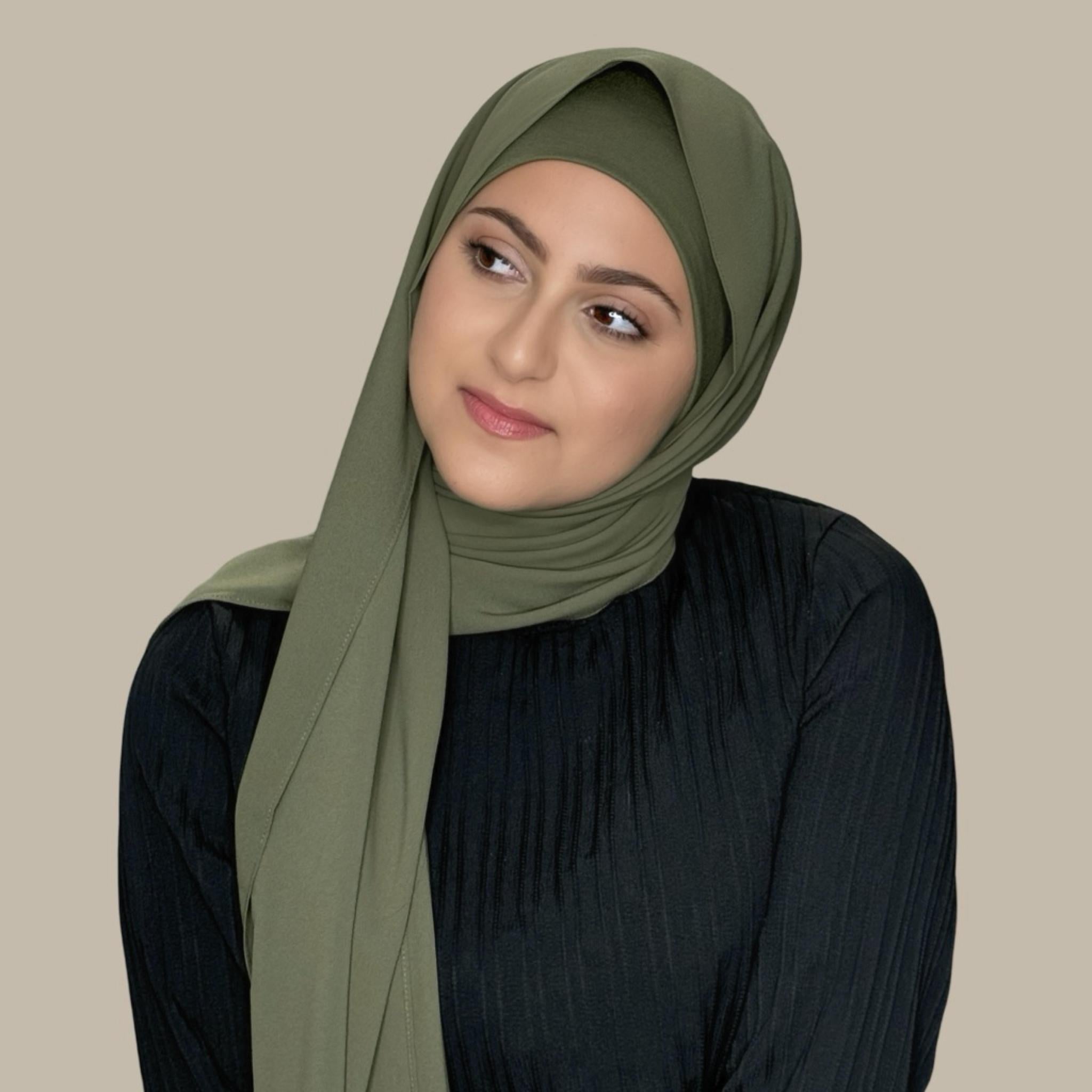 Modish Girl Matching Chiffon Hijab Set-Dusty Olive