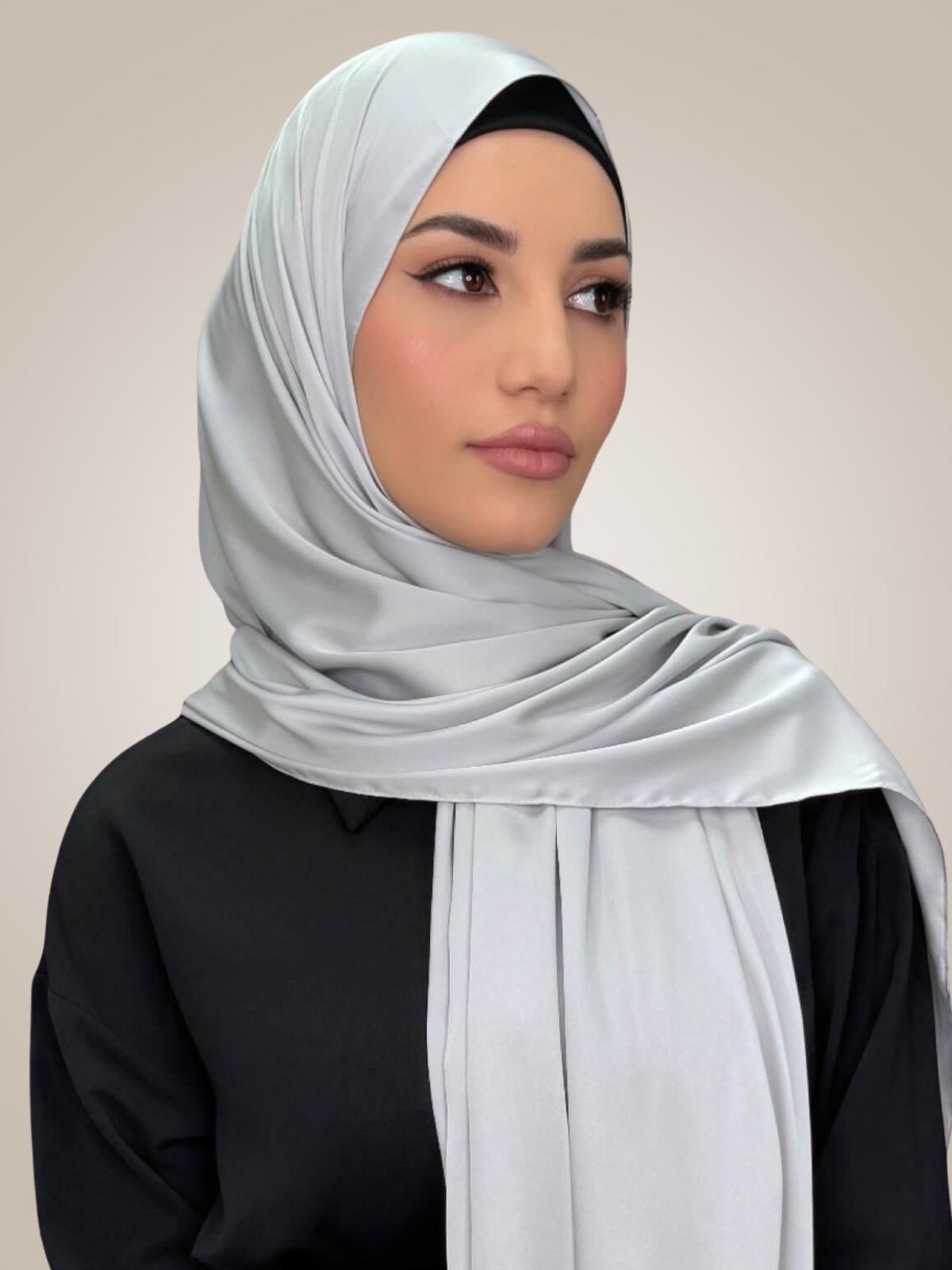 Premium Satin Hijab-Steel Mist