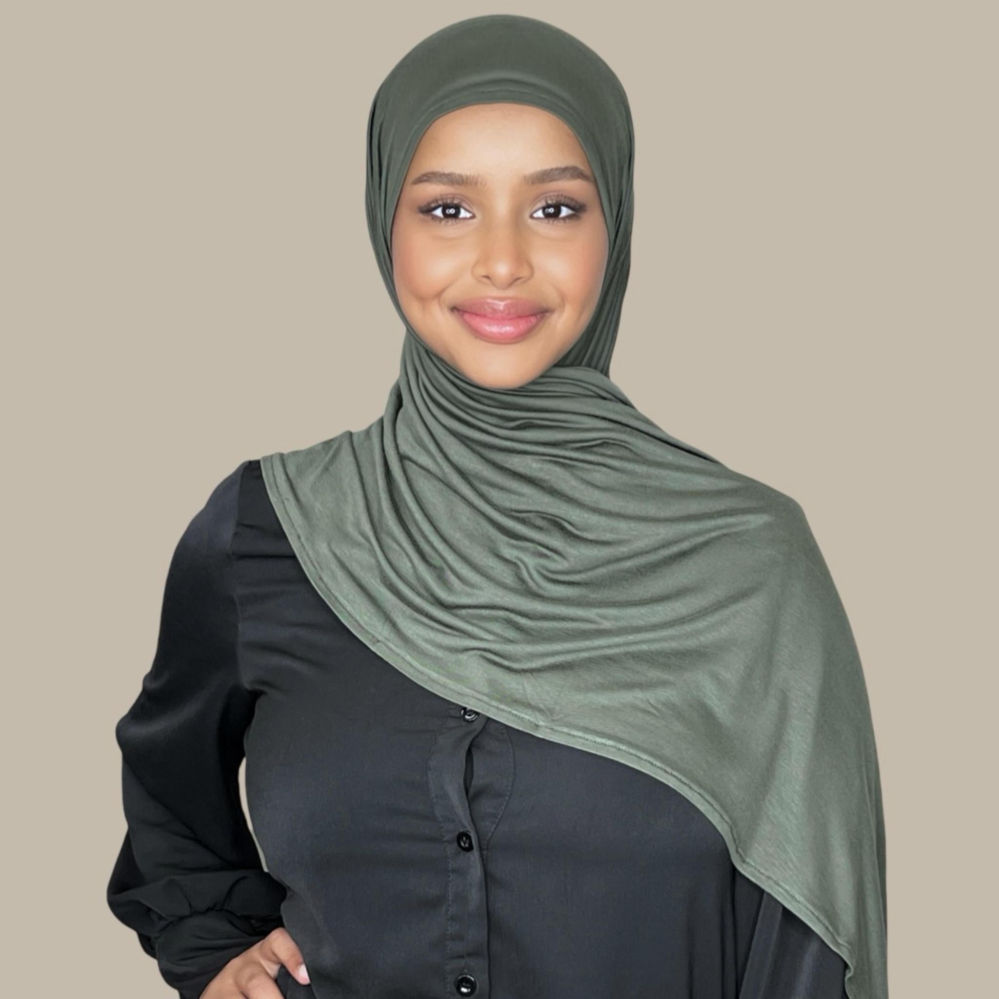 Pre-Sewn Jersey Hijab-Army Green