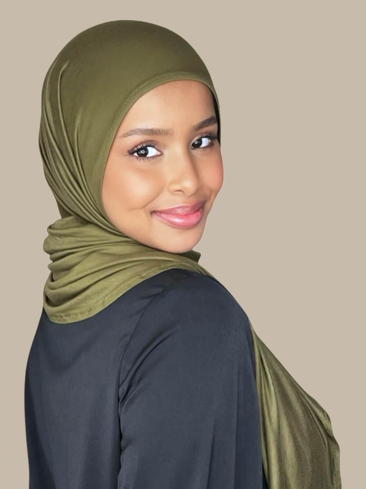 Pre-Sewn Jersey Hijab-Olive Green