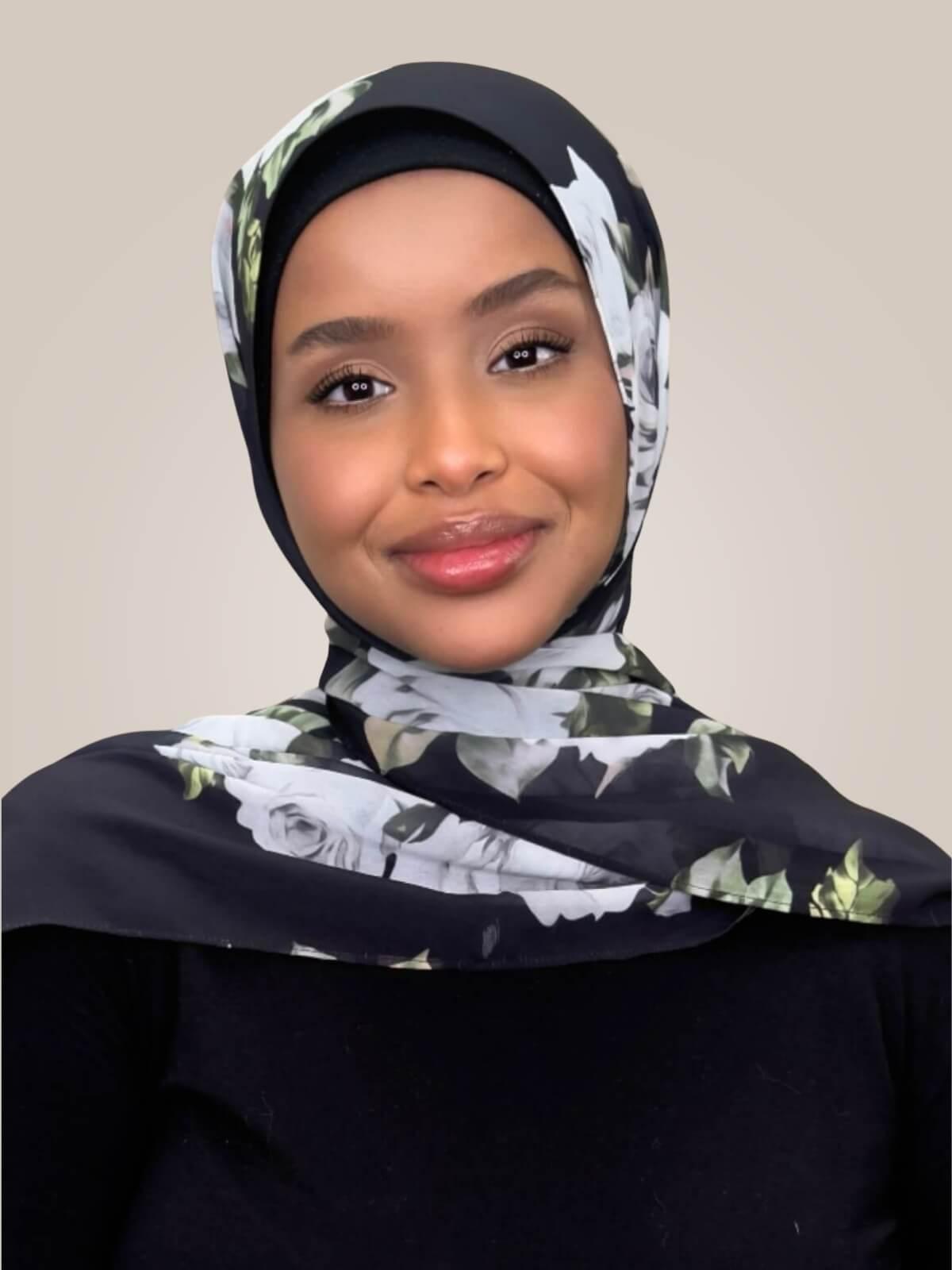 Printed Chiffon Hijab-Frosted Rosette
