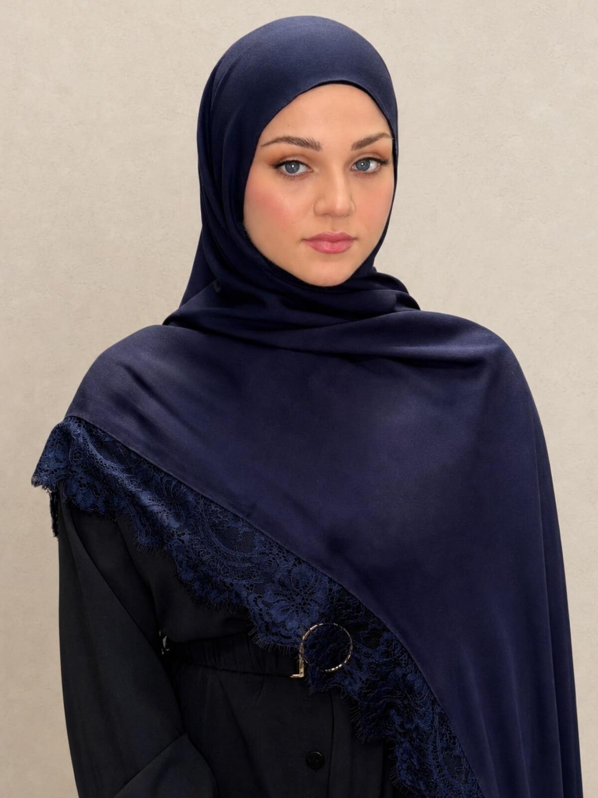 Lace Cotton Modal Hijab-Blue Hour