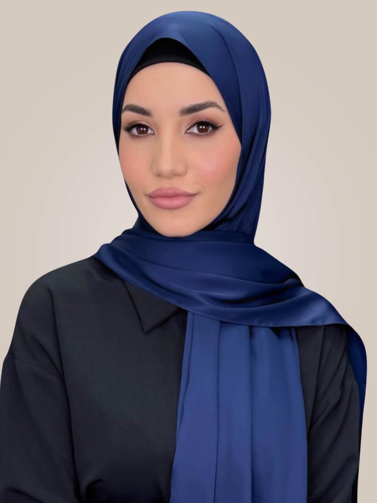 Premium Satin Hijab-Navy Blue