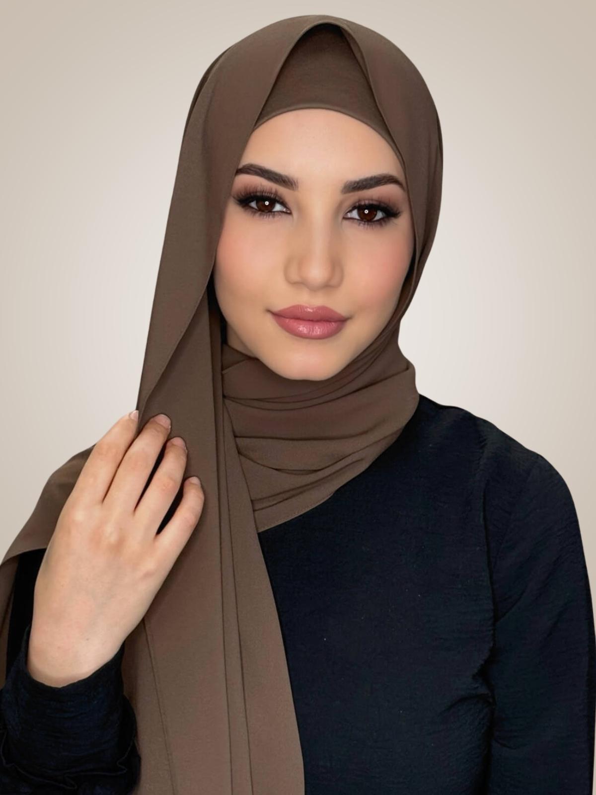 Matching Chiffon Hijab Set-Swiss Brown