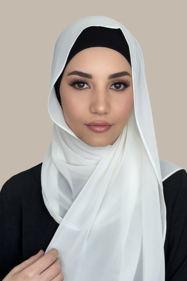 Luxury Chiffon Hijab-Floral White