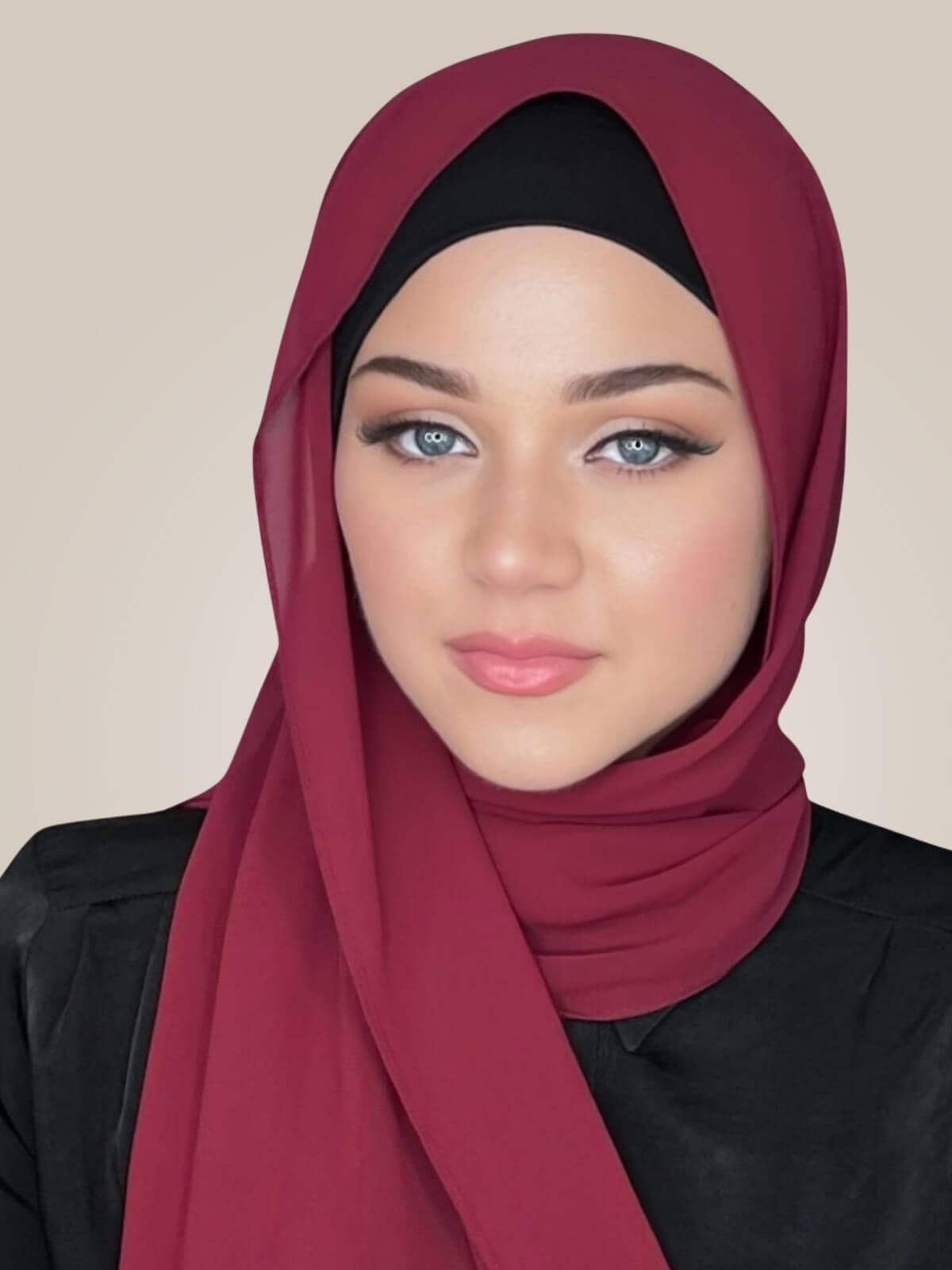 Luxury Chiffon Hijab-Berry Red