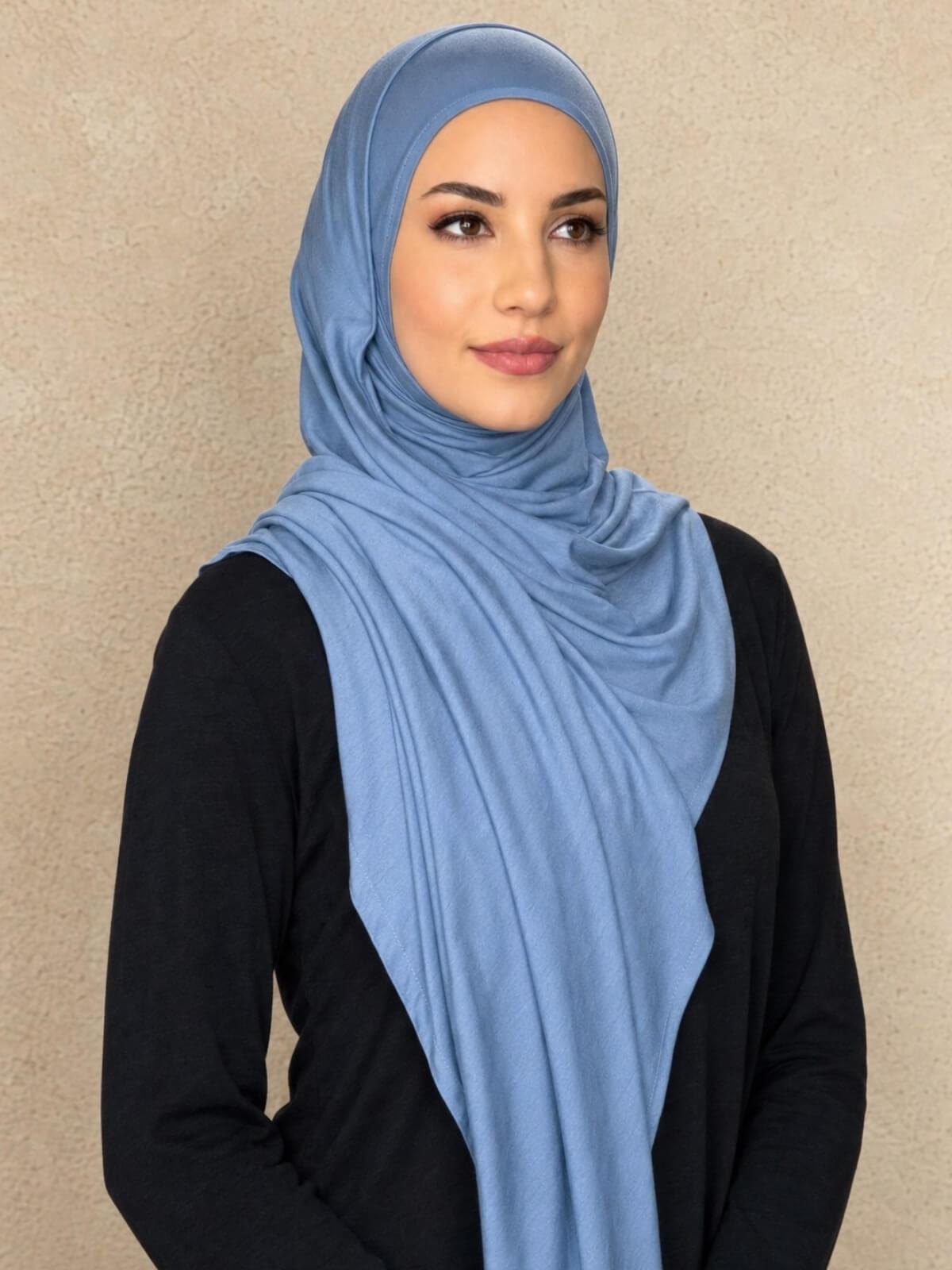Pre-Sewn Jersey Hijab-Blue Grey