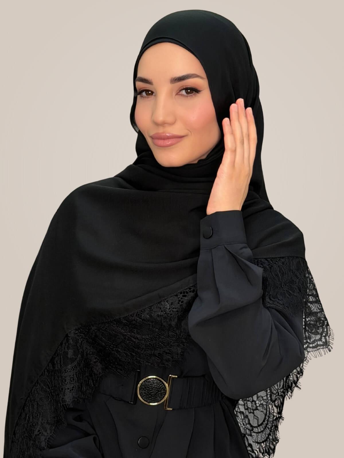 Lace Cotton Modal Hijab-Midnight