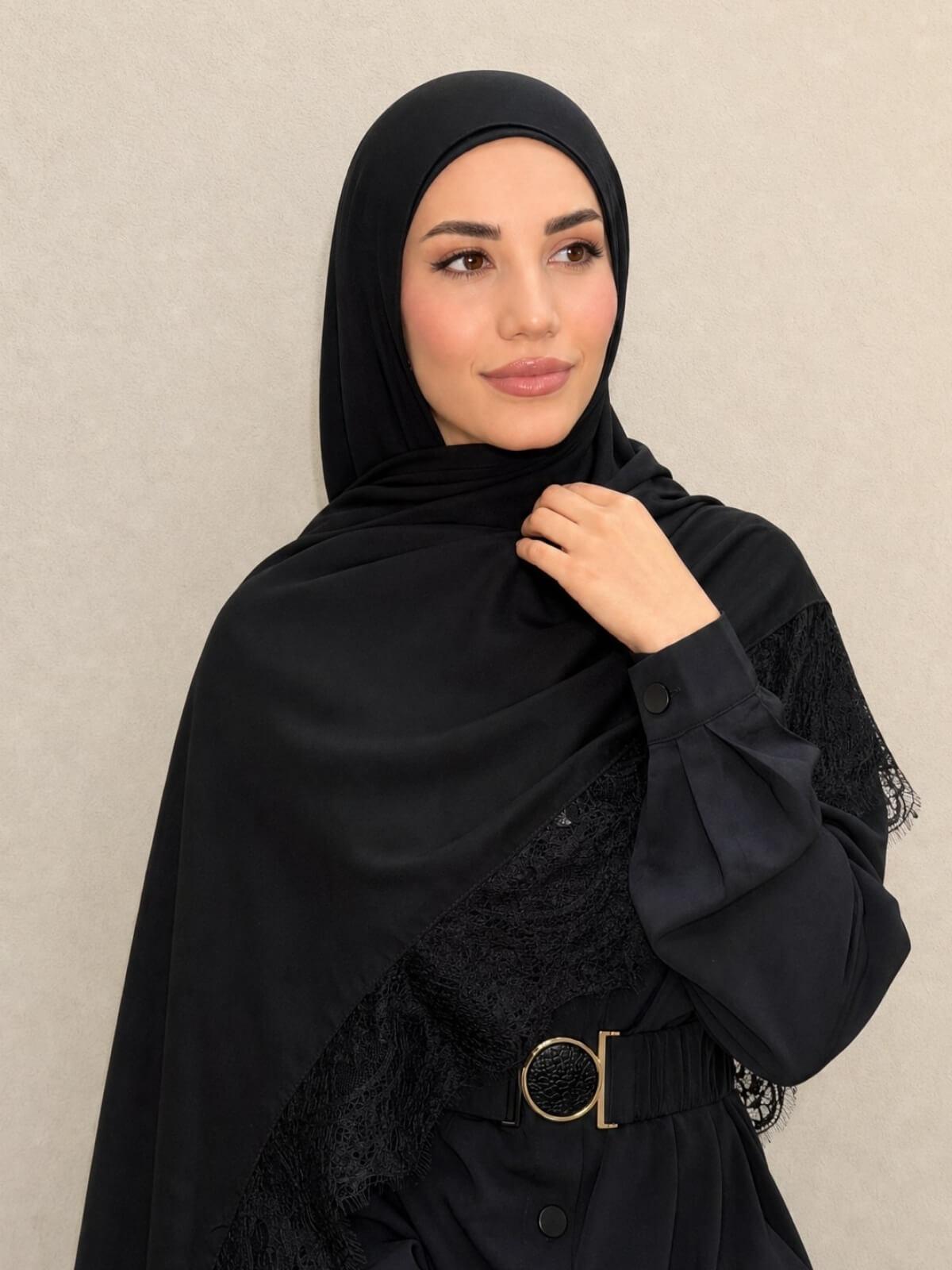 Lace Cotton Modal Hijab-Midnight