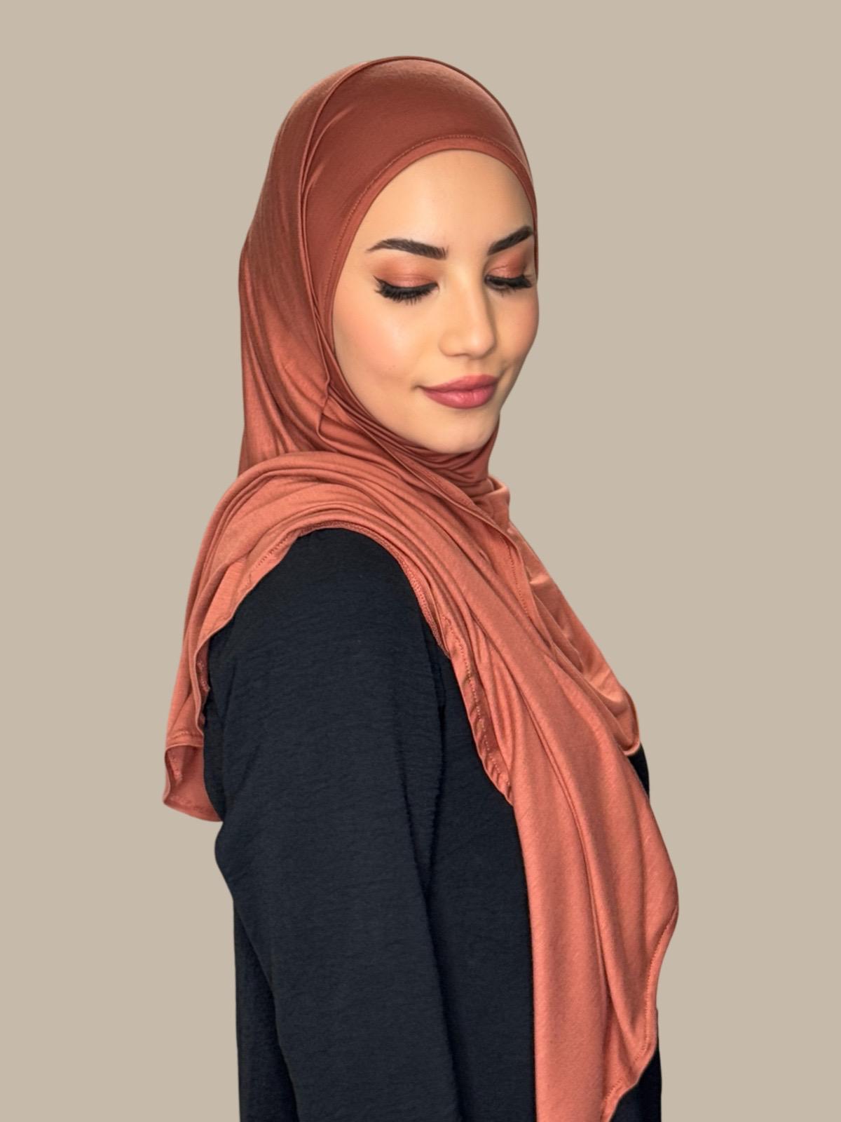 Pre-Sewn Jersey Hijab-Brick Red