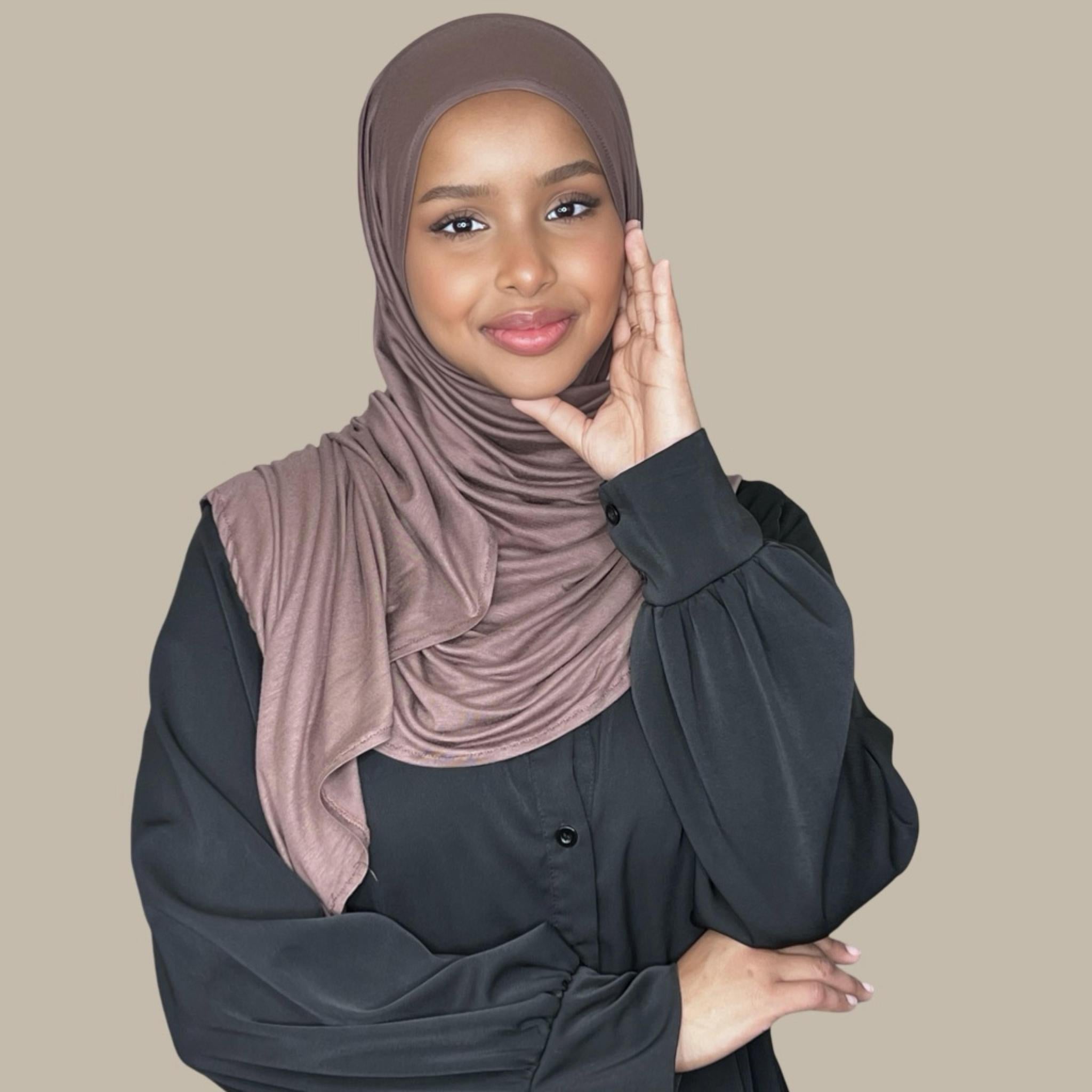 Pre-Sewn Jersey Hijab-Mocha Brown